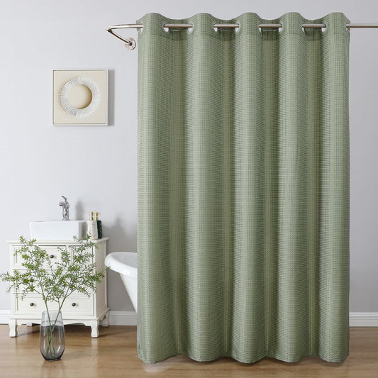 No Hook/Liner Waffle Shower Curtain, Waterproof, 71x74 Inch Sage Green