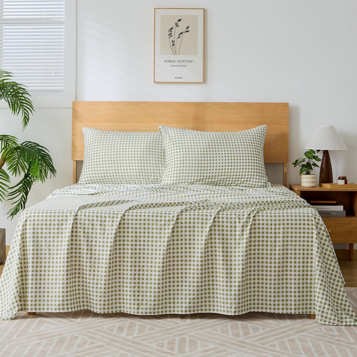 kisswish Sage Green Gingham Full Sheet Set, 4-Piece Soft Brushed Microfiber Bed Sheets - 16" Deep Pocket Fitted Sheet, Wrinkle & Fade Resistant, Hotel Luxury Bedding