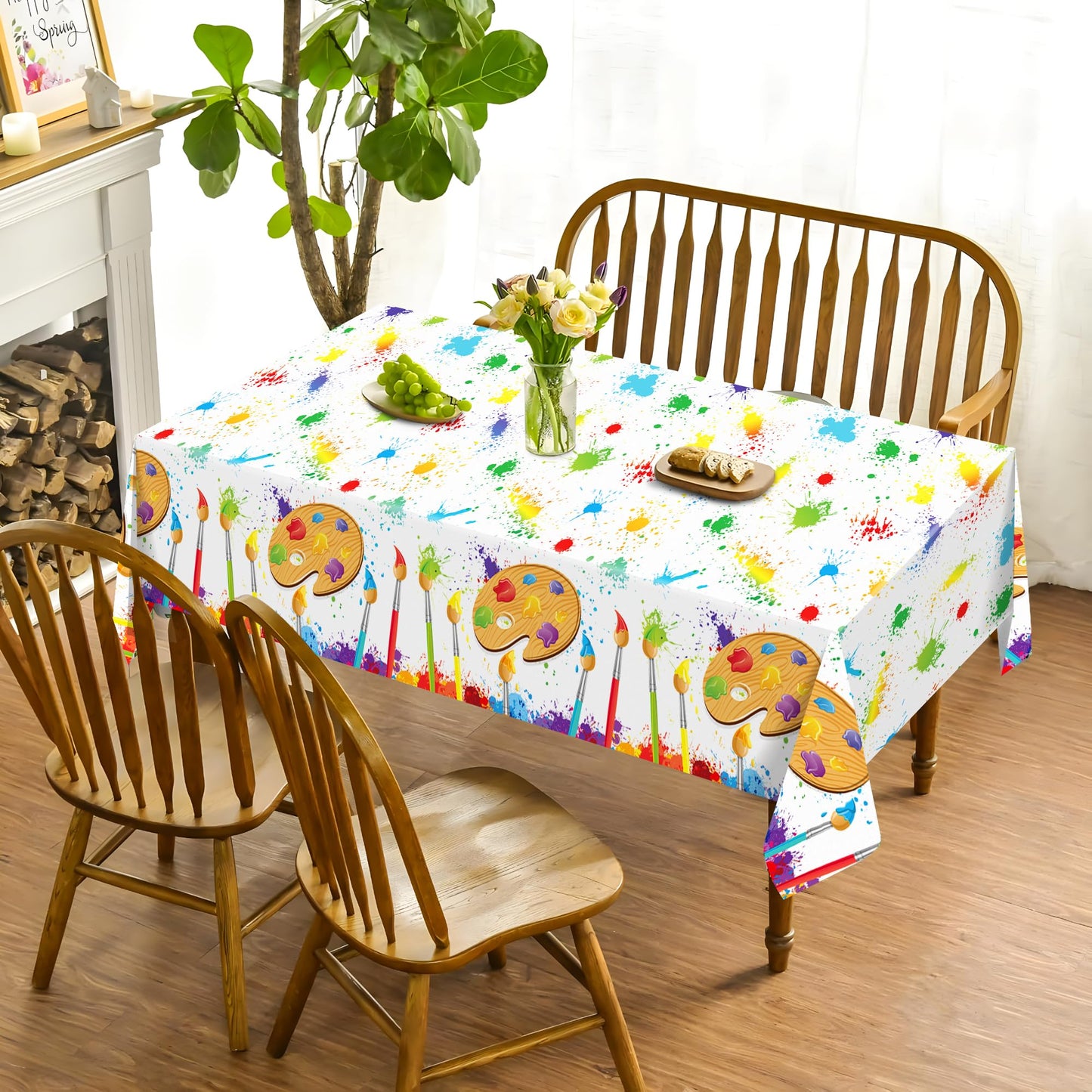CC HOME 1Pc Watercolor Painting Party Plastic Tablecloth 54 x 87 Inch Long Table Cover, Artistic Painting Party Tablecover for Art Draw Theme Kids Baby Shower Birthday Dinner Picnic Kitchen Event