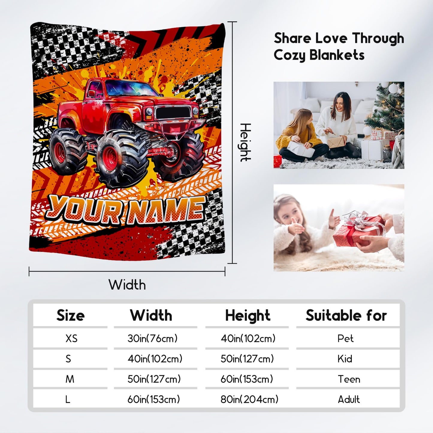 AIOMXZZ Toddler Blankets for Boys, Personalized Truck Gifts for Kids, Plush Cozy Car Throw Decor for Bedroom Sofa, 4 Size
