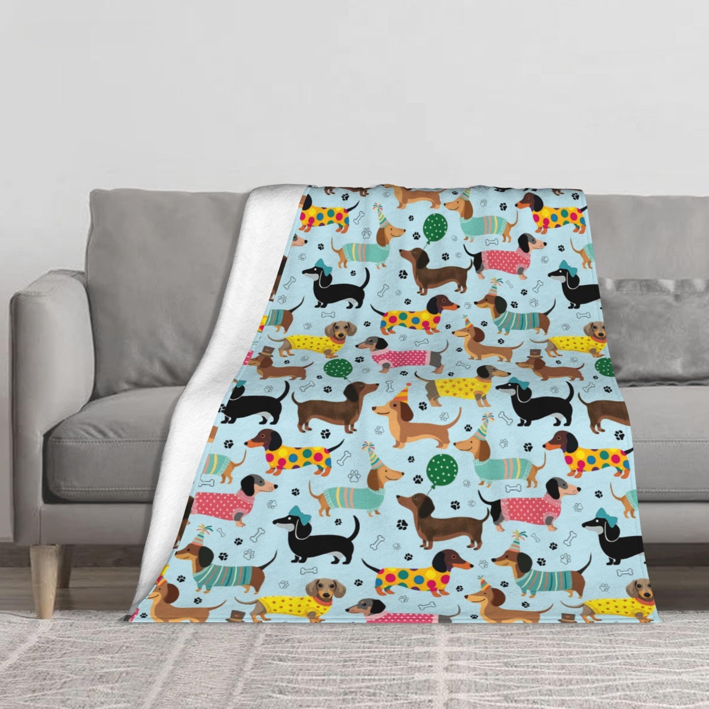 Happy Dachshund Weiner Dog Flannel Throw Blanket Soft Cozy Dog Blanket for Living Room Couch Sofa Bed 50 x 60 Inches