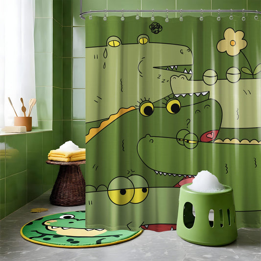dueeia Alligator Shower Curtain for Kids Funny Cartoon Animal Green Crocodile Shower Curtains for Bathroom Decor Sets, Waterproof Fabric with Hooks, Waterproof Fabric 70 x 72 inch with Hooks