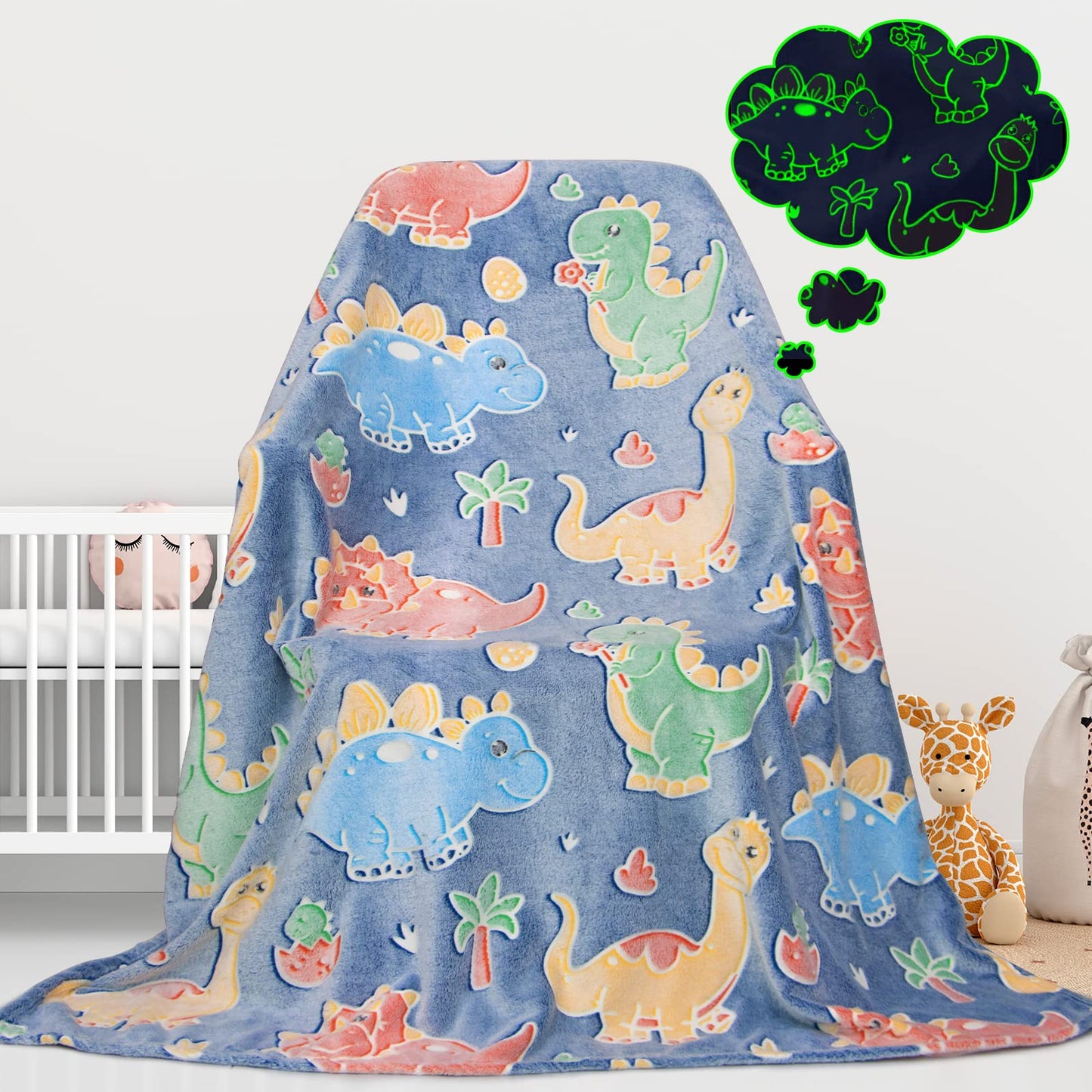 Gdindff Glow in The Dark Dinosaur Blanket for Kids/Boys/Girls/Toddler, Cute Dino Kids Throw Blanket for Birthday/Graduation Gifts, Dinosaur Toys Gifts for Boys Girls Age 3-10 50"x60"