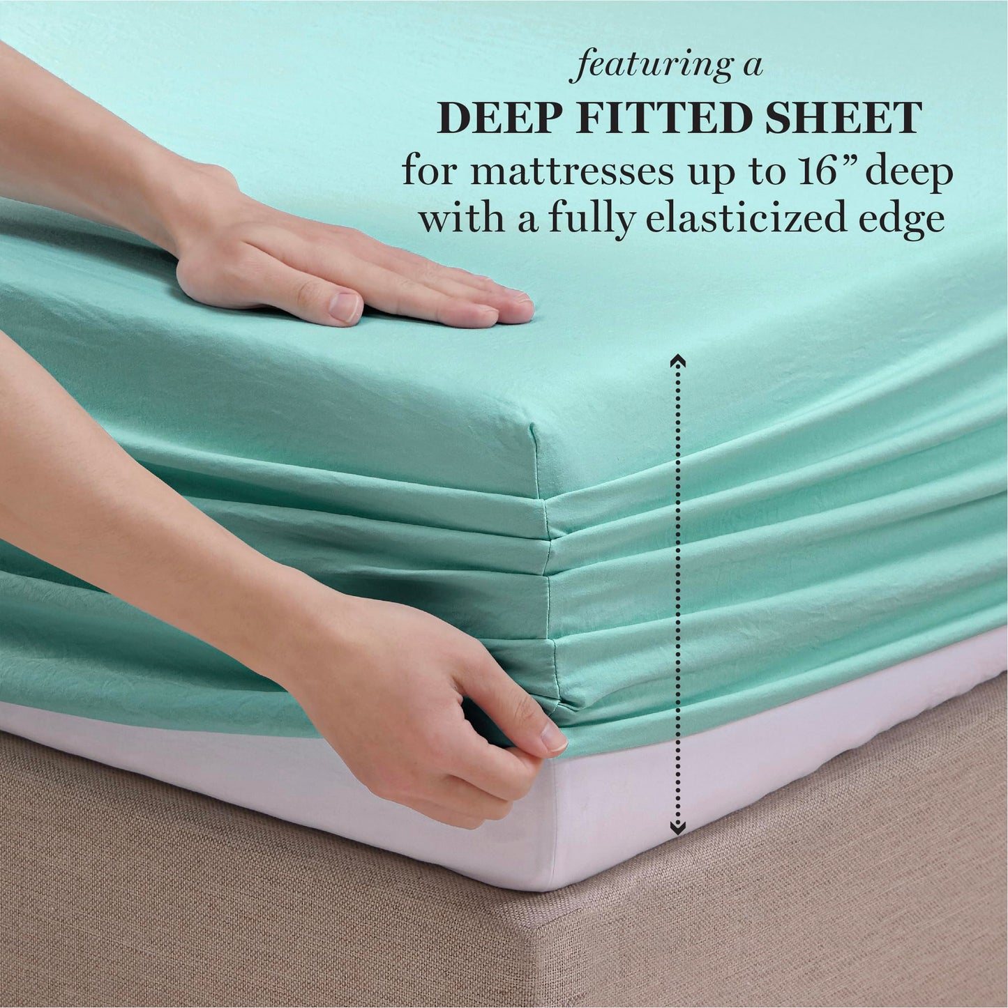 Martha Stewart Ultra Soft Brushed and Washed Microfiber 4 Piece Sheet Set, Easy Care, Comfy Bed Sheets with Deep Pocket up to 16", 1 Flat and 1 Fitted Sheet, 2 King Pillowcases, Cal King Size, Aqua
