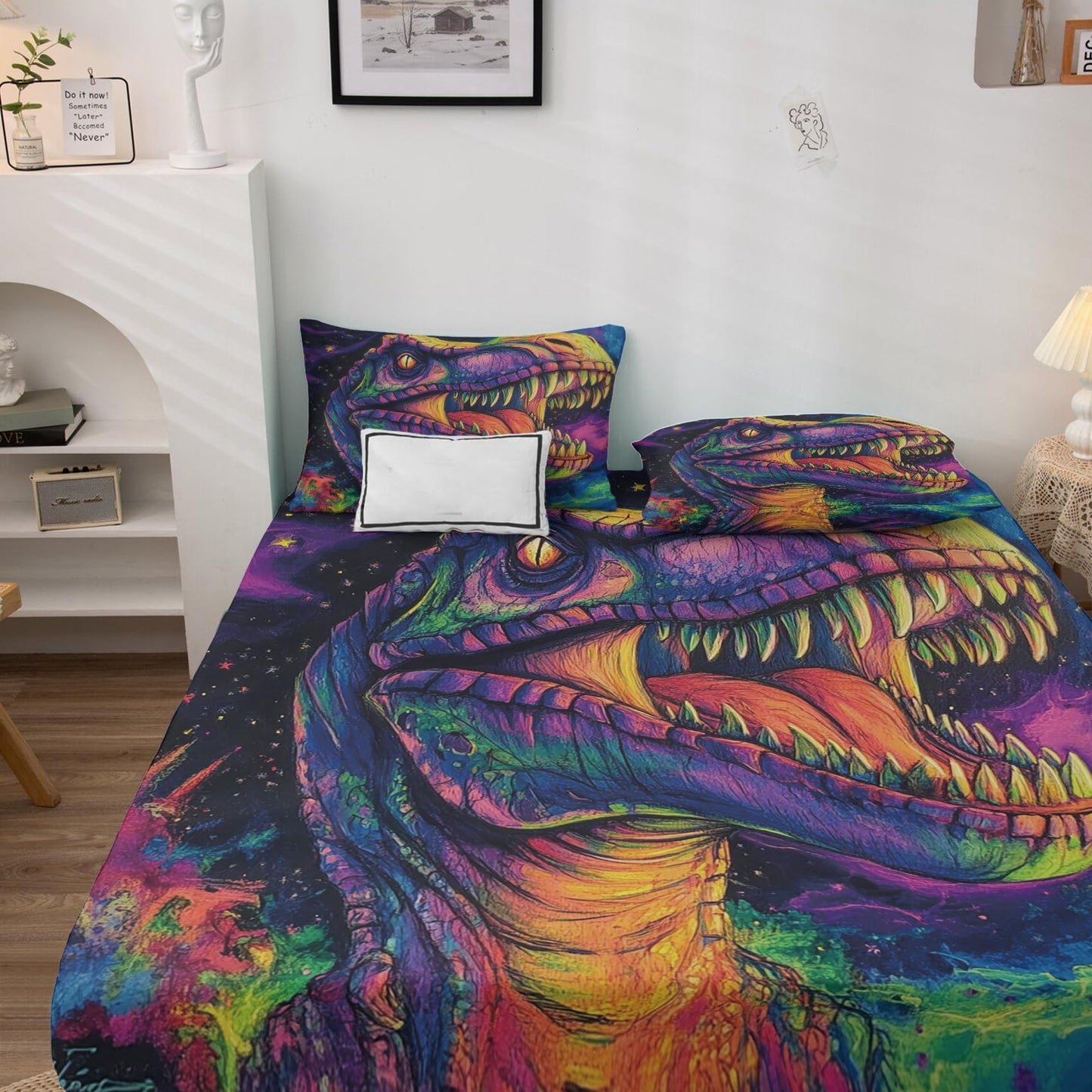 Rejkxyw King Size Sheets Set Cartoon Dino - Dinosaur Bed Sheets - Jurassic Sheet Set - 12 Inch Deep Pocket - Ultra Soft Winkle Free Microfiber Bedding Sheets & Pillowcases 4 Piece