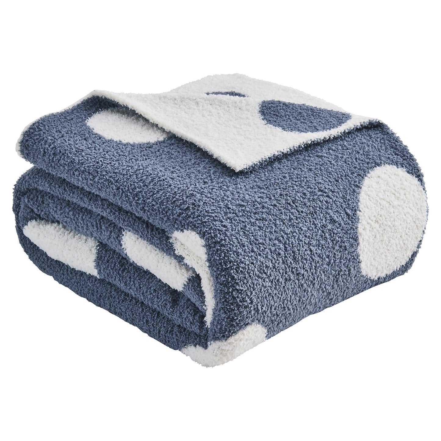 Douceur Polka Dot Throw Blanket for Couch Sofa Bed, Reversible Cozy Fluffy Super Soft Bedroom Blanket, Plush Dusty Blue Throw Blanket, 50×60 inches