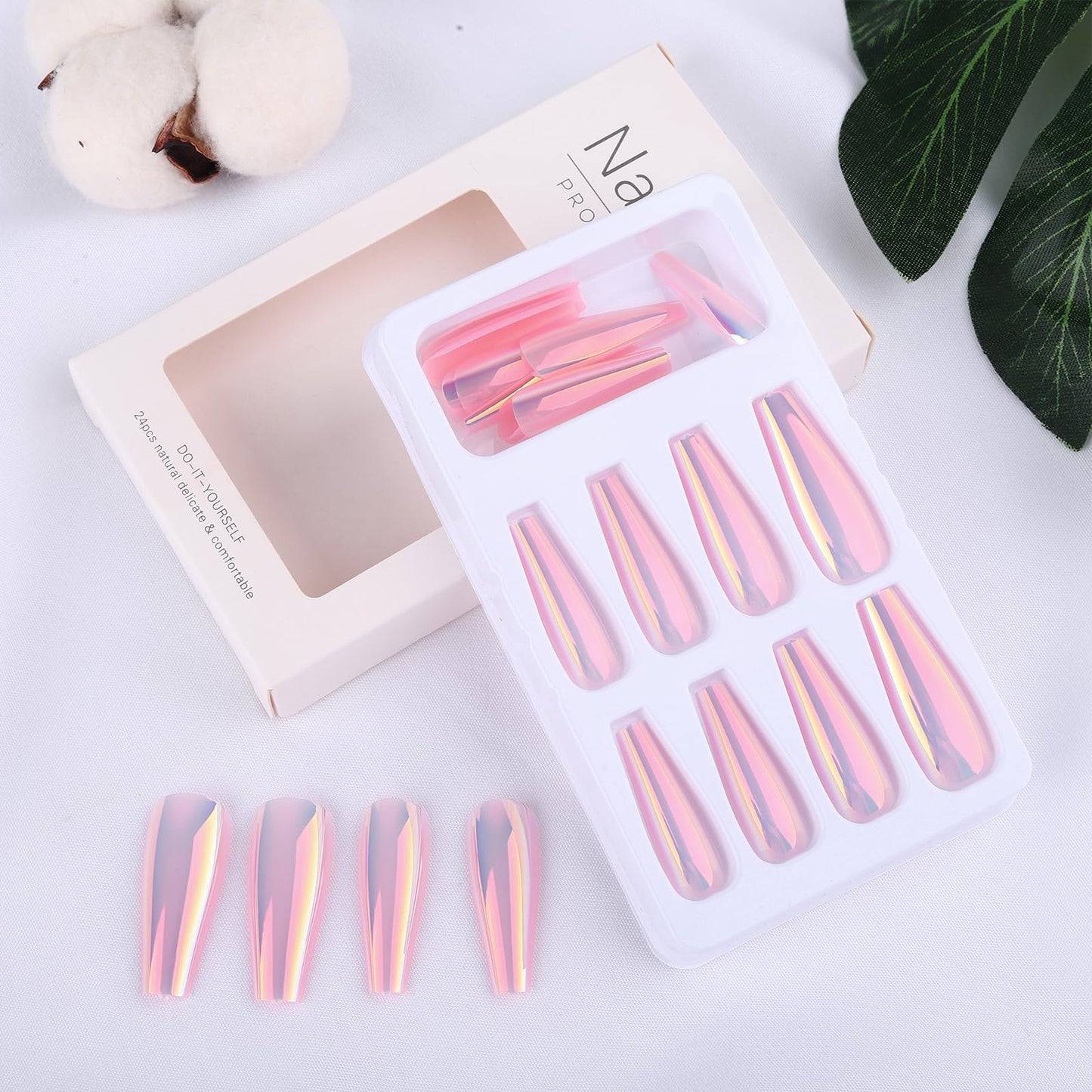 Chrome Press On Nails - Long Square, Ballerina Mirror, Coffin, Holographic, Metallic, Laser Acrylic, 3D Nail Art
