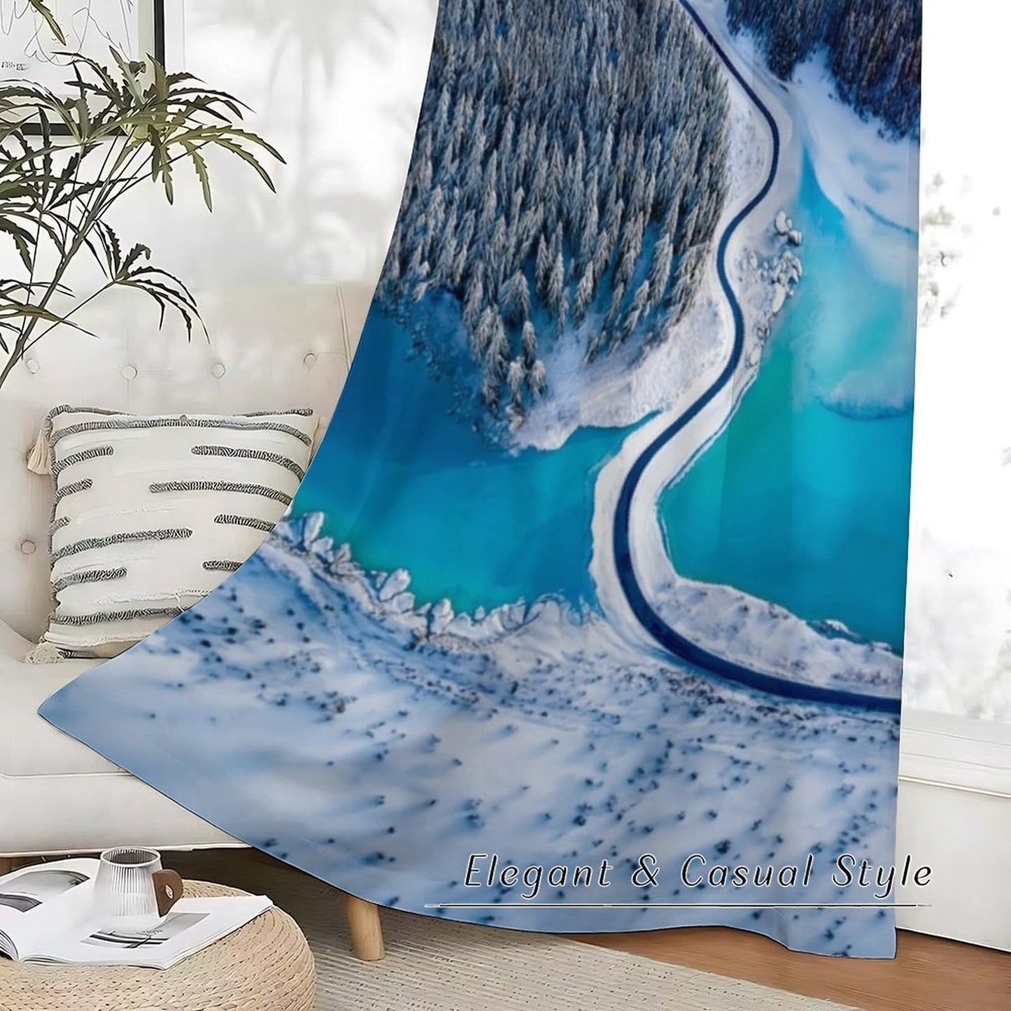 Tificats Snowy Mountain Turquoise Lake Curtains, Winter Aerial Frozen Lake Landscape Printed Blackout Window Treatments for Bedroom Living Room21 W x 45" L (Pack of 2)