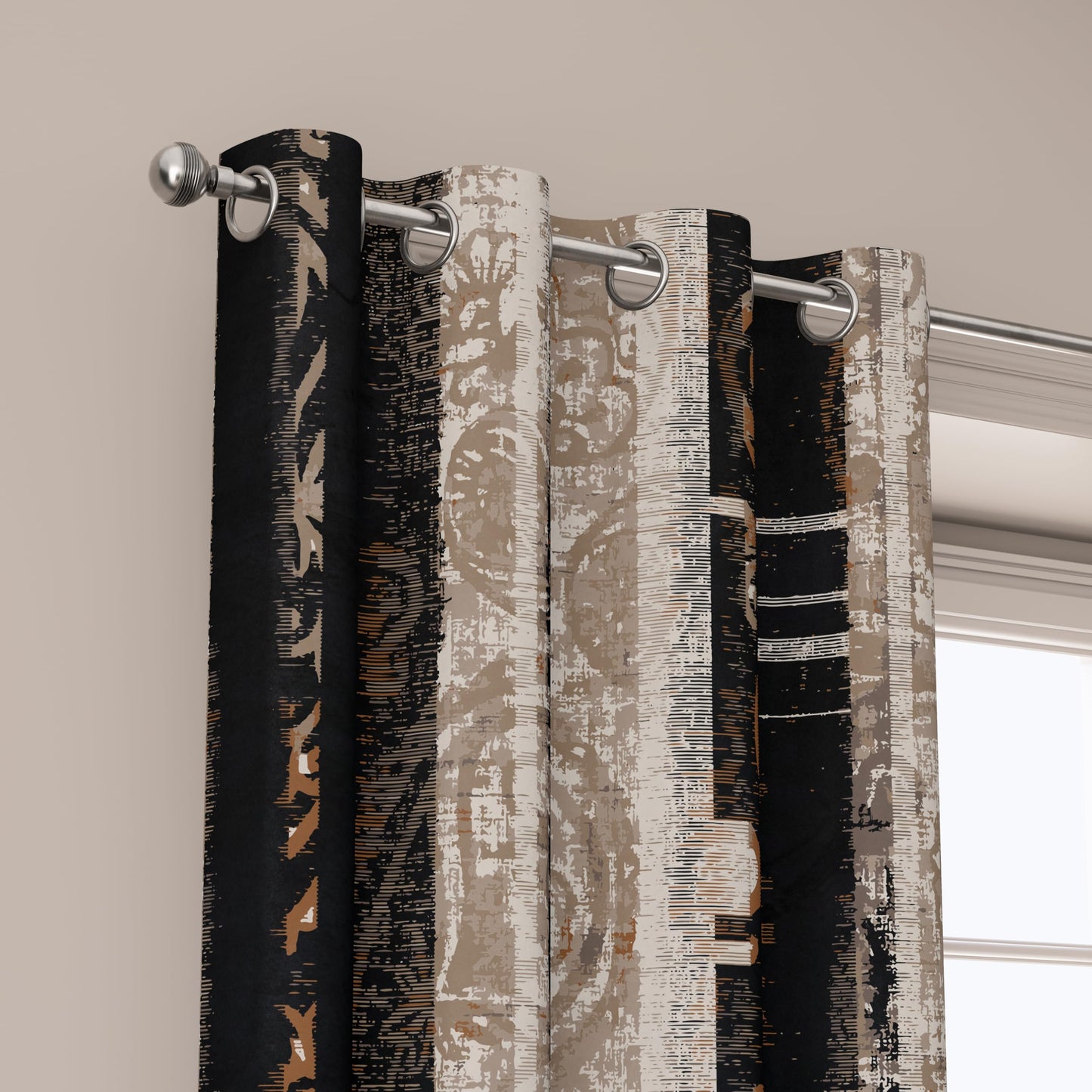 LADYVOGUE 100% Blackout Curtains 2 Panels Set Black and Beige Black Out Curtain Shabby Chic Cream Tan Thermal Insulated Window Treatments Decor for Living Room Bedroom Darkening Curtain 52x84 Inch