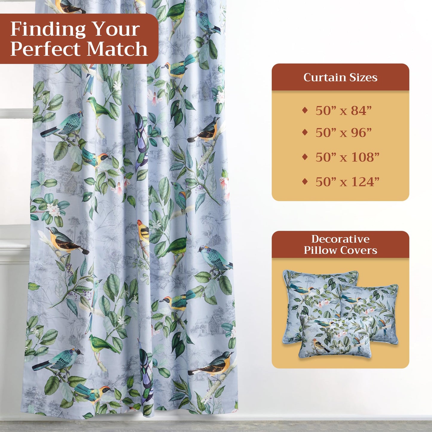 Maison d' Hermine Curtains for Living Room 100% Cotton 96 inch Length One Panel Light Filtering Curtains for Windows with Rod and Loop Pockets Spring Summer (Solstice - Fair Blue, 50" W x 96" L)