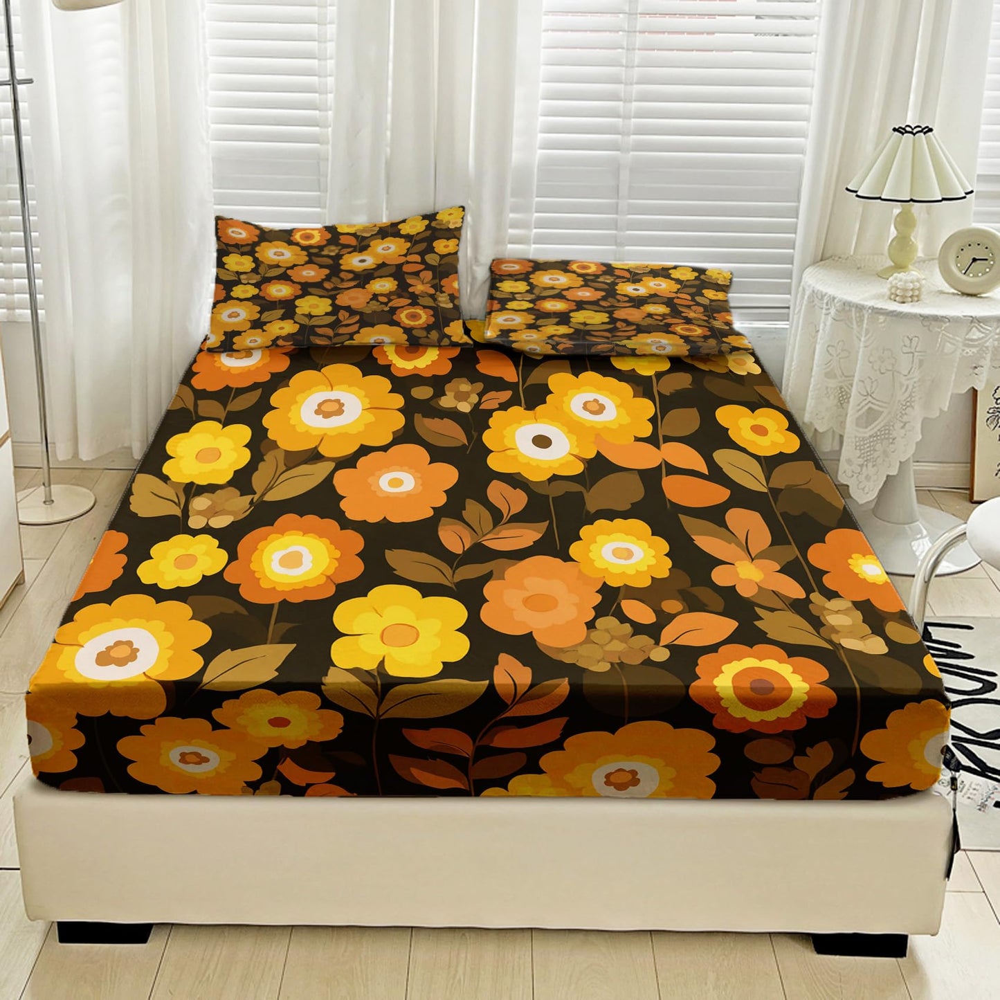 NOGAWA Retro Flower Bed Sheets, 70s Sheets, Bedroom Decor, Full Sheets Set Boho Floral, Bedding Sheets, 16 Inch Deep Pocket Fitted Sheet, Flat Sheet, Pillowcases