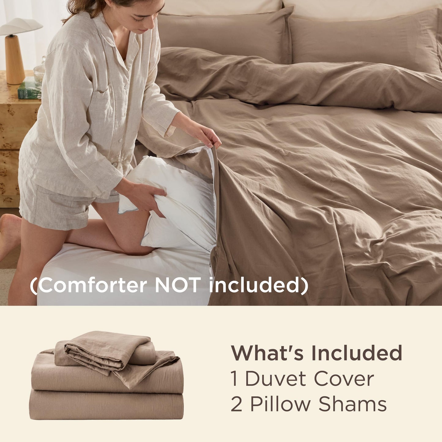 Bedsure Brown Duvet Cover Queen Size - 3 Pieces Prewashed Cotton-Like Polyester Extra Soft Bedding Set, Includes 1 Duvet Cover 90x90 Inches with Zipper Closure & 2 Pillow Shams, No Comforter