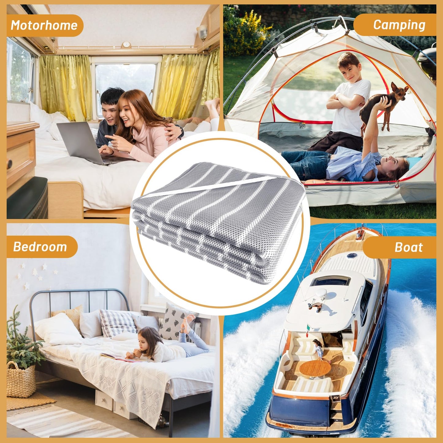 RV Mattress Underlay Moisture Barrier & RV Under Mattress Ventilation, Mattress Support Board with 4 Straps - 3D Grey Stripe Airflow Pad for Camper, Boat (60 * 80 * 0.3")