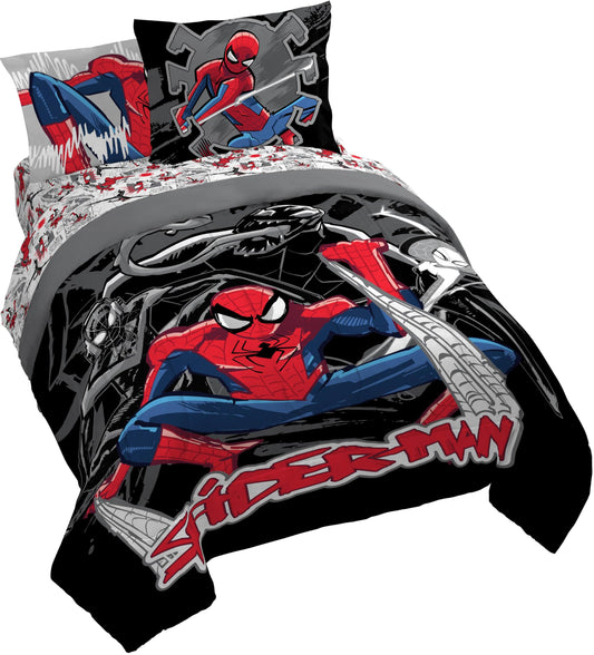 Jay Franco Kids Bed Set, Black, Spiderman, 7 Piece Queen