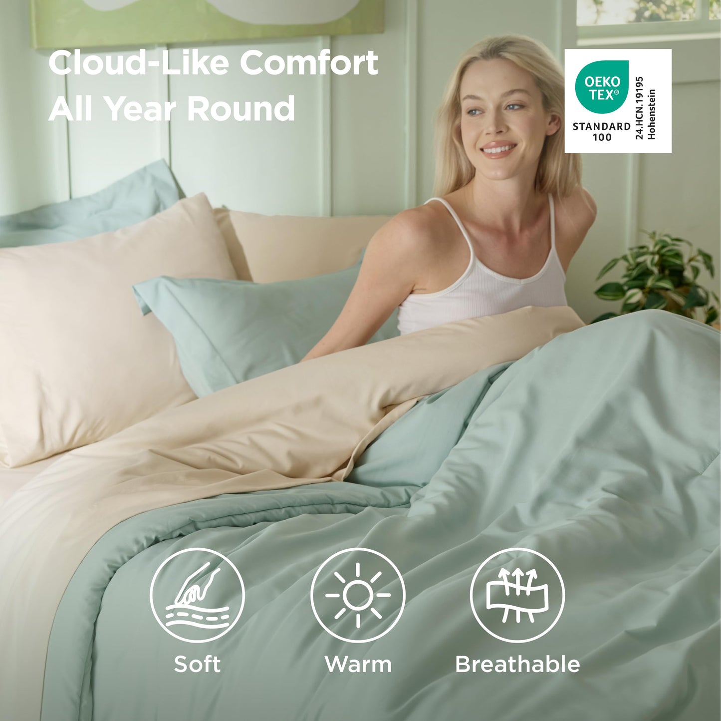 Bedsure King Size Comforter Set Sage Green, 7 Pieces Lightweight King Bedding Sets Boho, Bed in a Bag with Comforter, Sheets, Pillowcases & Shams, Contrasting Design