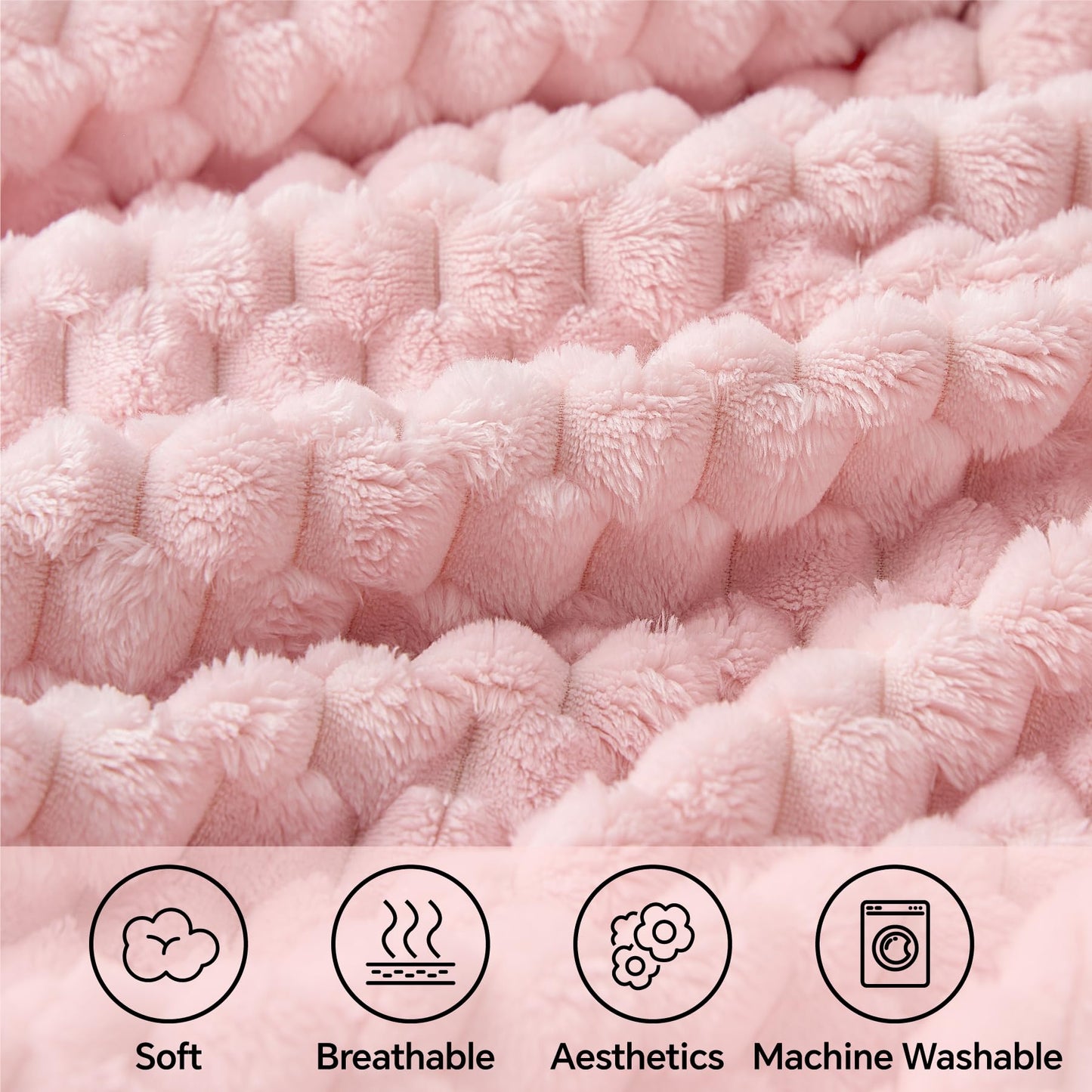 BEDELITE 2 Pieces 3D Ribbed Jacquard Soft and Warm Decorative Fuzzy Blankets, Pink, 50x60IN
