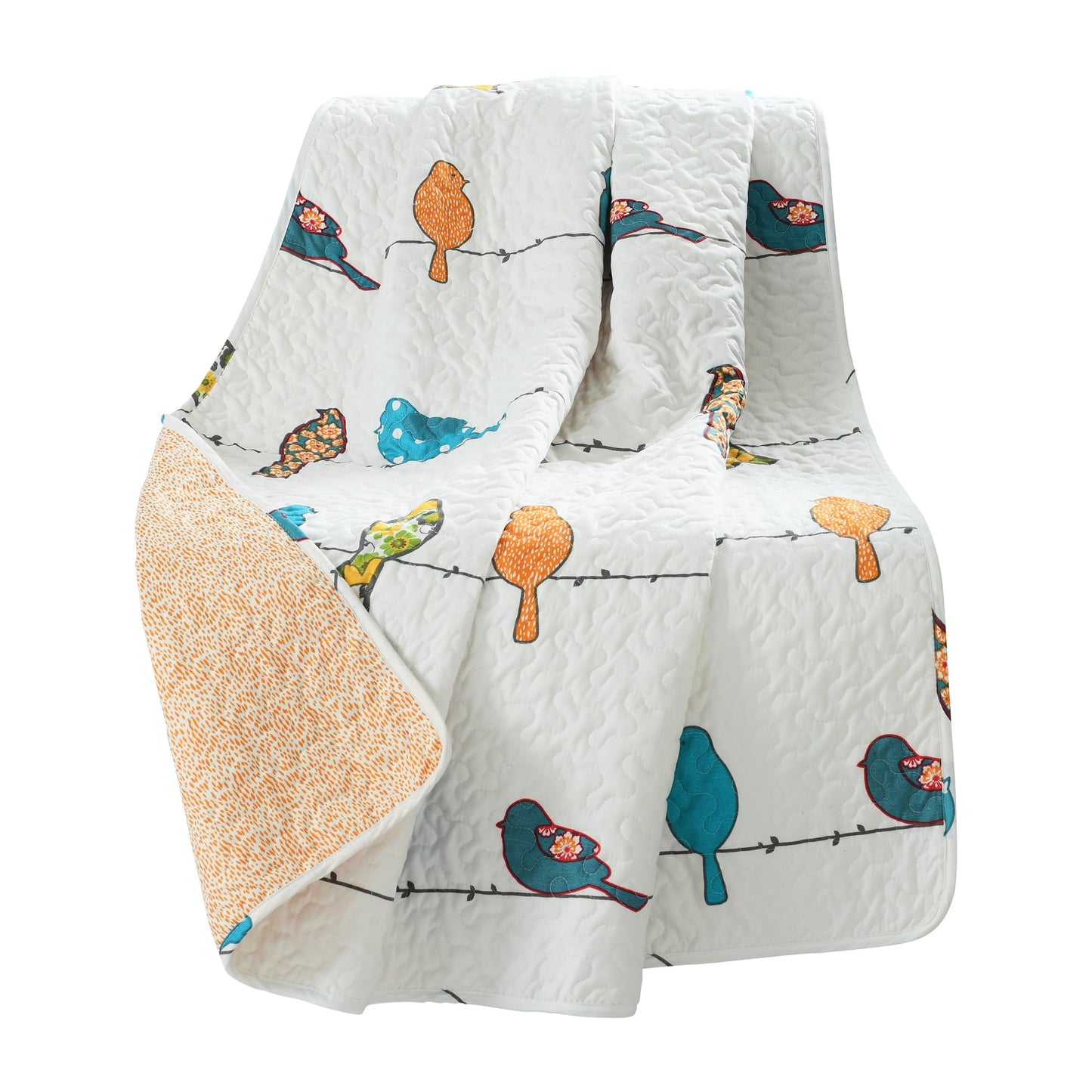 Lush Decor Rowley Birds Reversible Throw Blanket, 50" W x 60" L, Multi - Throw Blankets for Bed - Couch Blanket - Farmhouse Throw Blanket for Couch