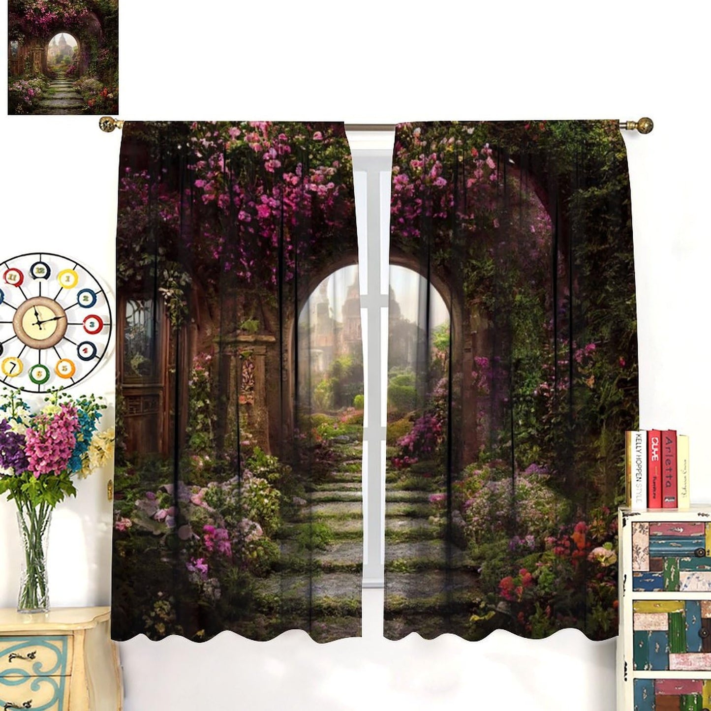DDCBNS Fantasy Nature Windows Curtains,Fairytale Magical Garden Window Treatments for Bedroom Living Room Dreamland Scenery Flower Drapes 2 Panels Set,Total Size 42 x 45 Inch