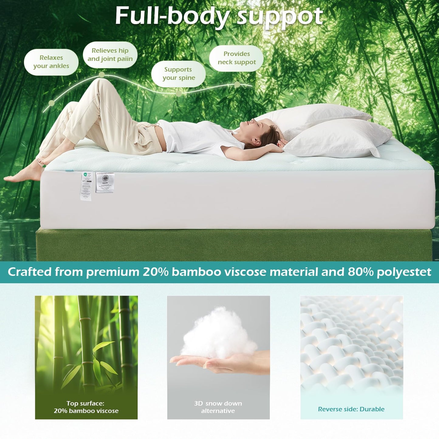 Hansleep Twin XL Mattress Pad Topper College Dorm Memory Foam, Twin XL Foam Mattress Topper Viscose Derived from Bamboo, Twin XL Size Bed Mattress Pad Cover for Back Pain Relief, 39" x 80", Charcoal
