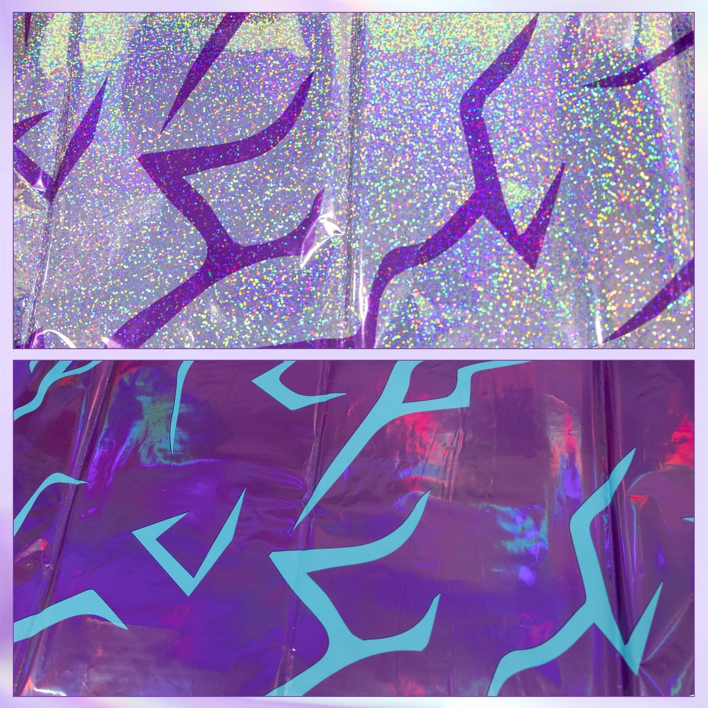 2 Pack K-Style Purple Birthday Decorations, 54x108 Inch Iridescent Holographic Laser Tablecloth Purple Lightning Pattern Disposable Waterproof Plastic Table Covers for Kids Girl Disco Halloween Party