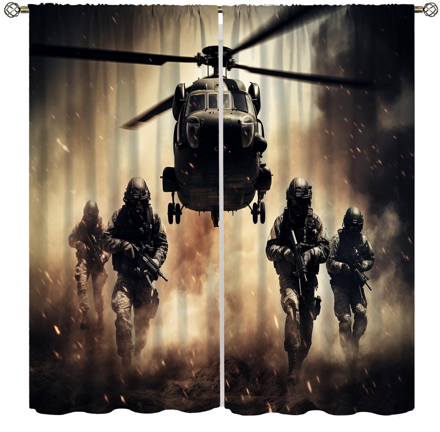 Combat Helicopters Blackout Curtains for Kids, Black Smoke Military Firearms Armed Special Forces Helicopters Window Drapes Print for Boys Adolescents Nursery Bedroom Living Room Bathroom 42x45in