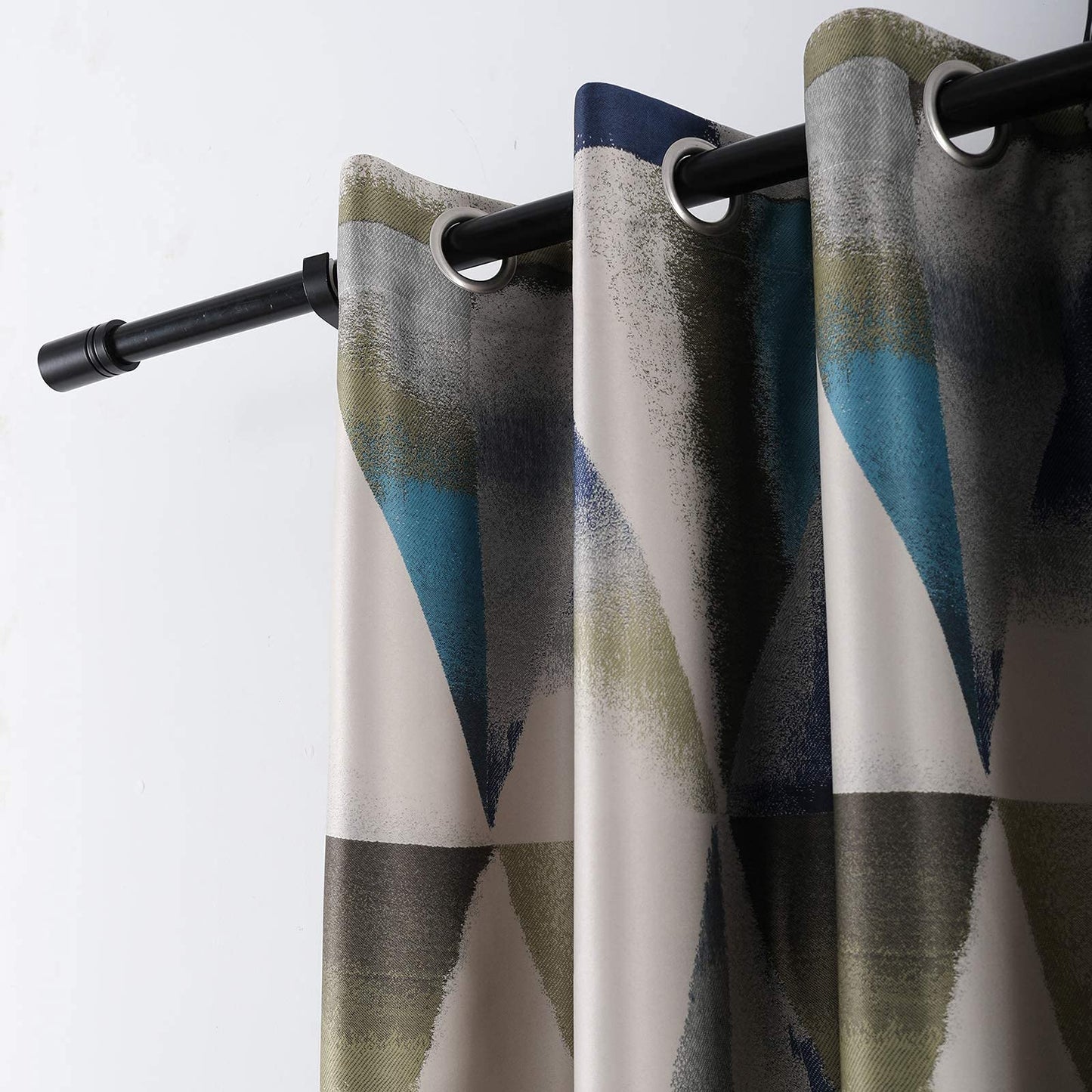 Leeva Geometric Print Blackout Curtains for Bedroom, Modern Blue Linen Privacy Light Reducing Heavy and Thick Grommet Drapes for Dining Room, Set of 2, 52 x 96
