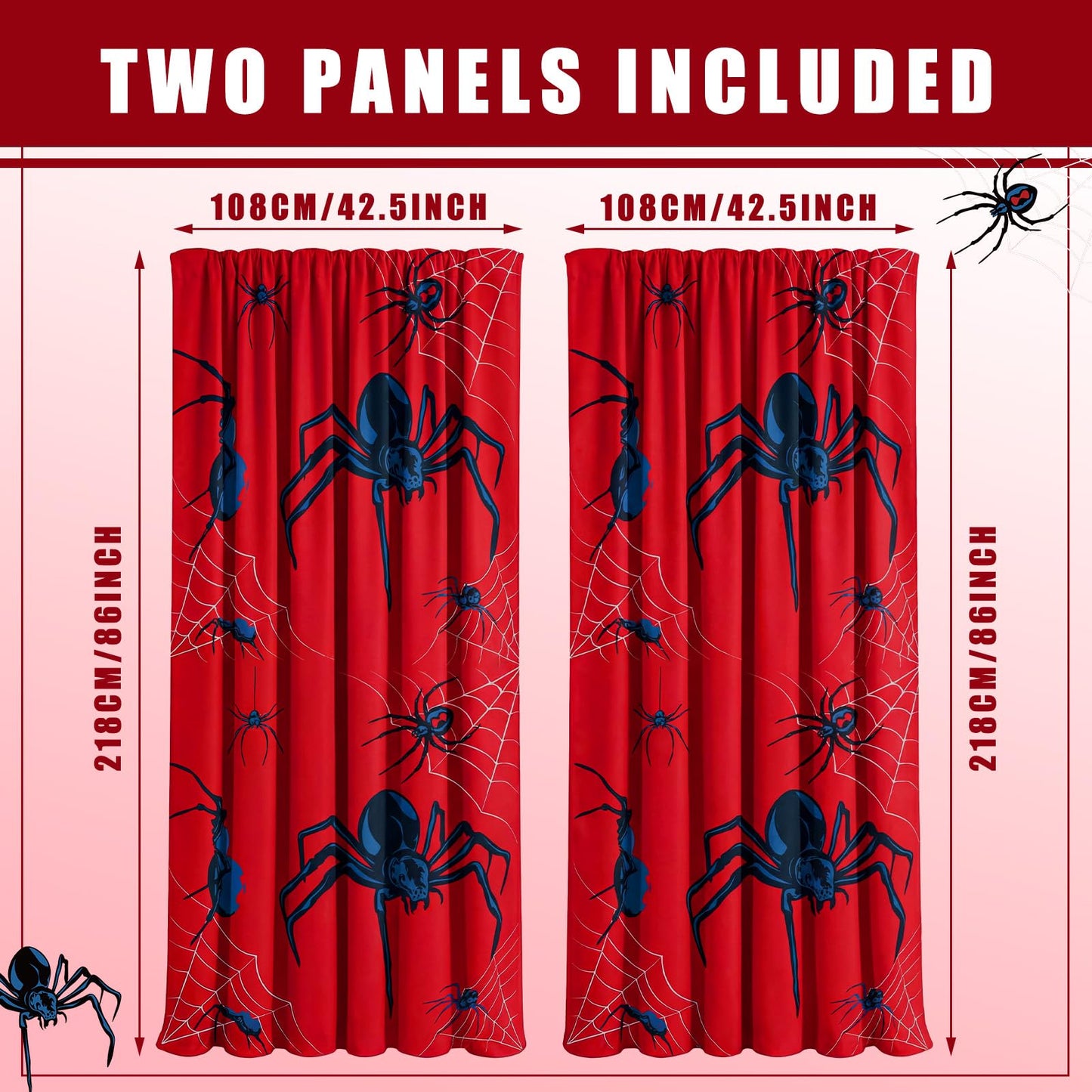 Peryiter Spider Curtain with 2 Tiebacks Bedroom Room Decor 42 x 84 Inch Thermal Insulated Window Drapes Curtain for Bathroom Nursery Home Decoration, 2 Panels