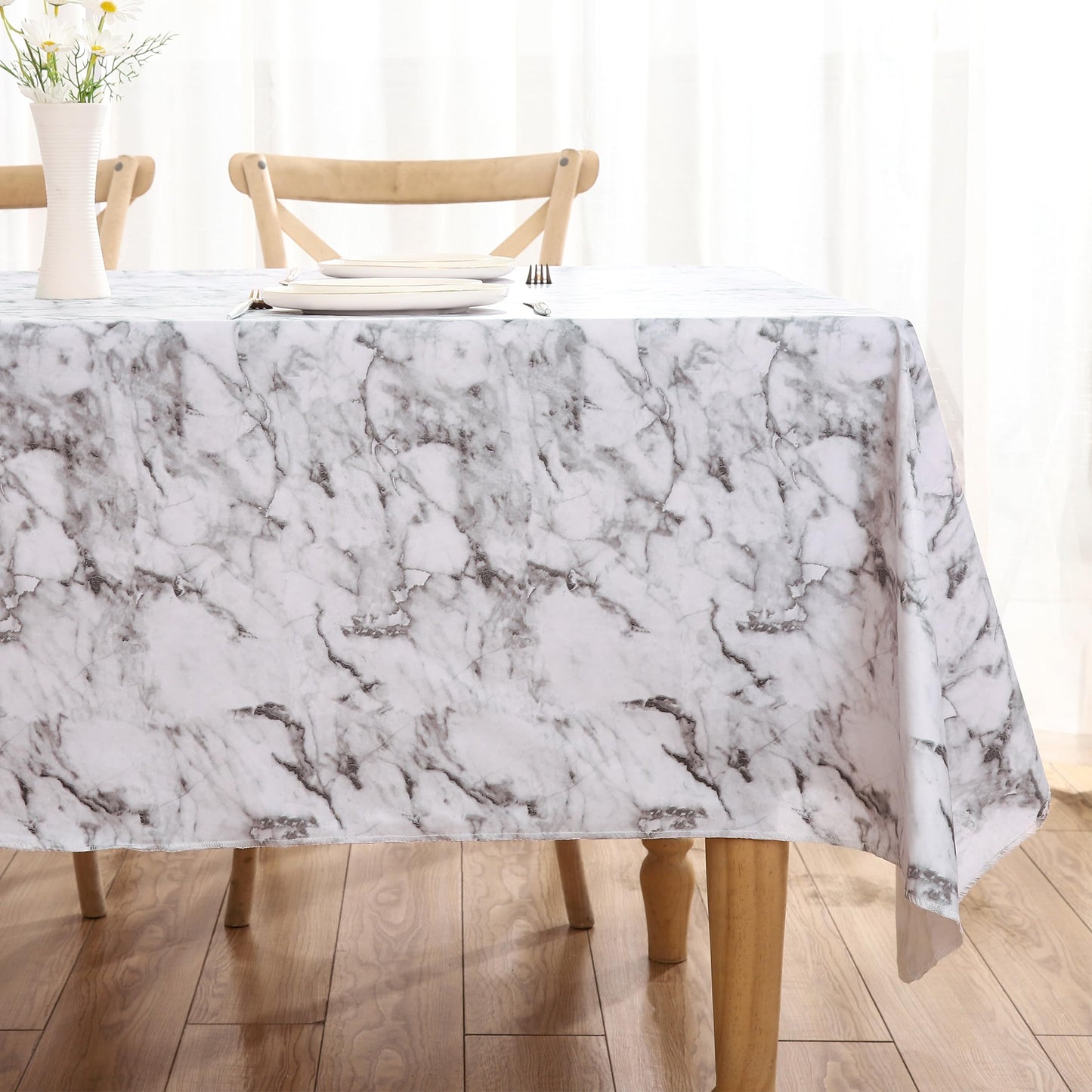 Walrus Heavy Duty Vinyl Tablecloth with Flannel Backing Waterproof Oil-Proof Plastic Table Cloth Stain-Resistant Wipeable Rectangle or Square Table Cover for Indoor and Outdoor (Marble, 54X54 Inch)