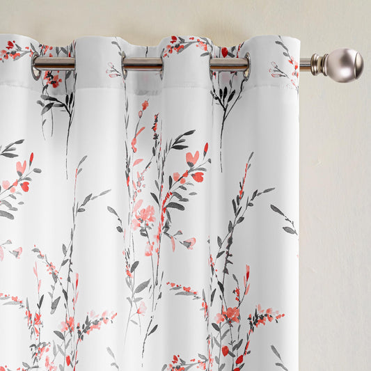 MYSKY HOME Curtains for Bedroom with Pattern Floral Printed for Nursery Living Room Kitchen Window Treatments Thermal Insulated Light Filtering Farmhouse Flower Drapes, 52 Wide x 63 Long, 2 PCs