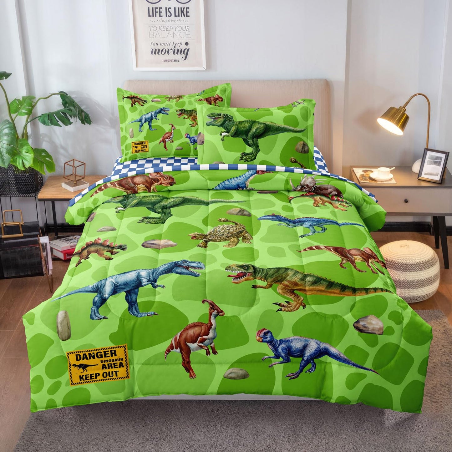 Leaflin Kids Dino Bedding Comforter Set Twin Size, 5 Pieces Bed in a Bag