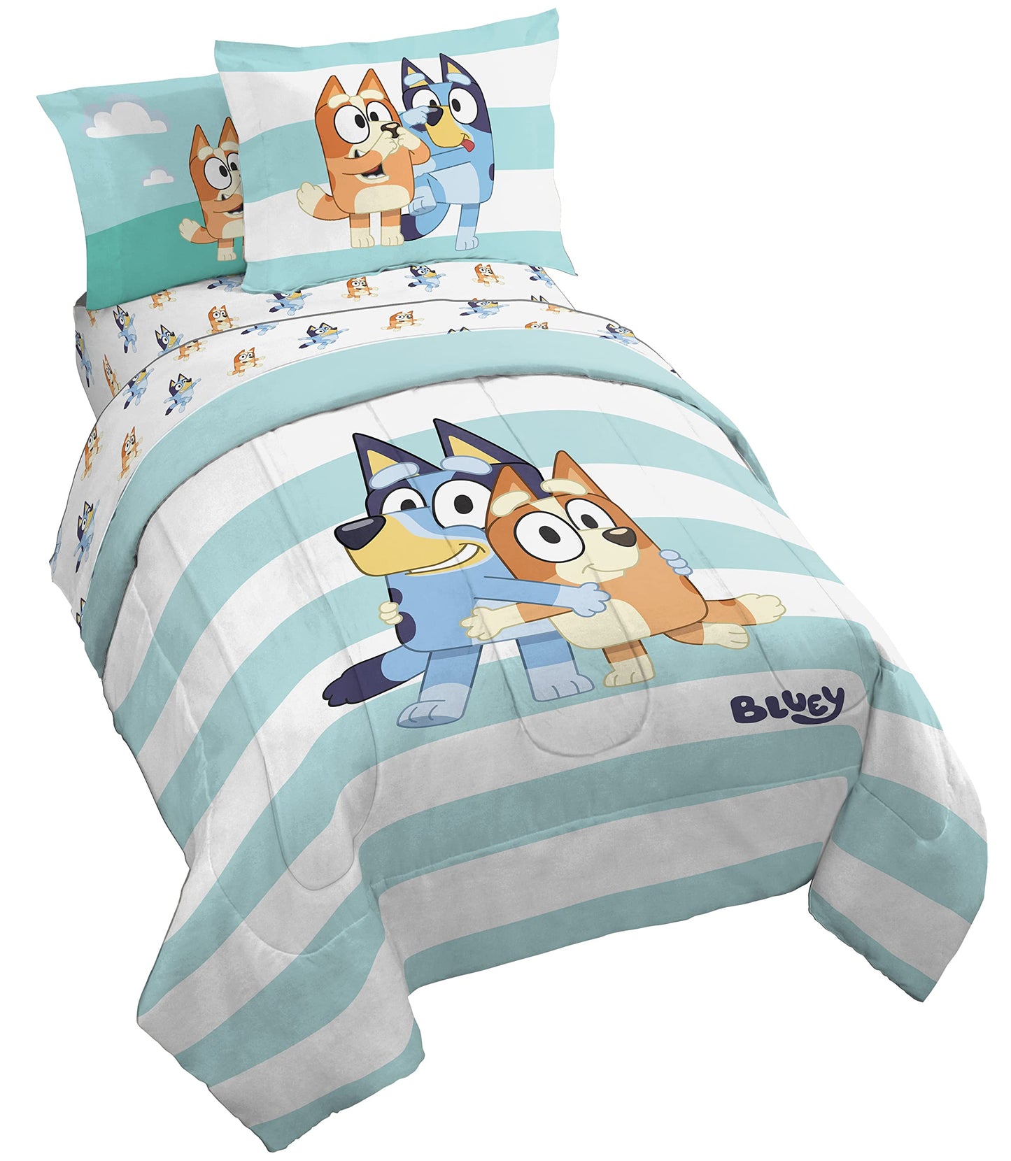 Bluey & Bingo 5 Piece Twin Bed in a Bag - Kids Comforter and Sheet Set with Sham - Super Soft Machine Washable Fade Resistant Microfiber, Oeko TEX Certified (Official Licensed Product) by Jay Franco