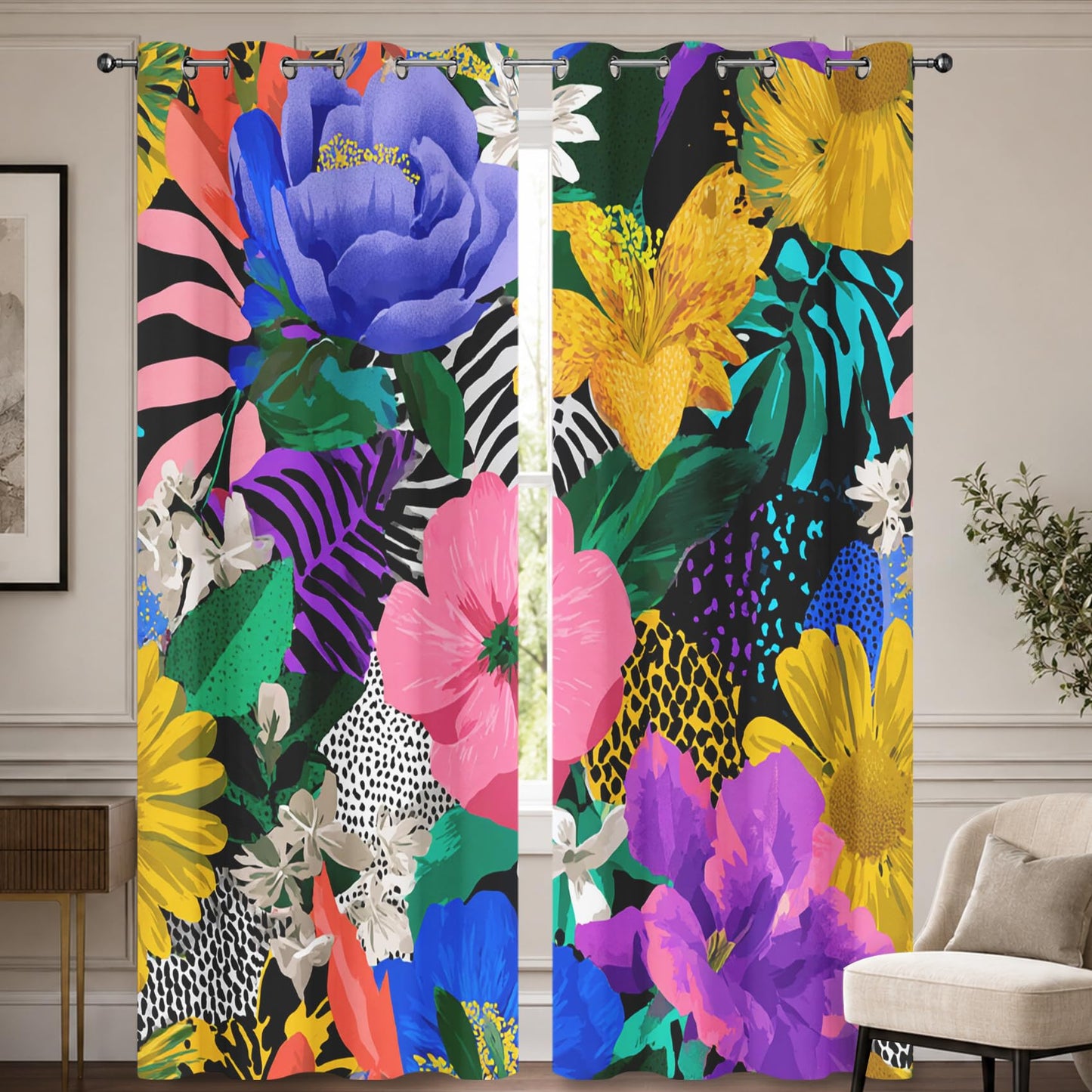 Colorful Floral Blackout Curtains for Bedroom 45 inch Long, Animal Print Patterned Curtain Thermal Insulated Room Darkening Window Drapes for Living Room 2 Panels cc76ll1Y