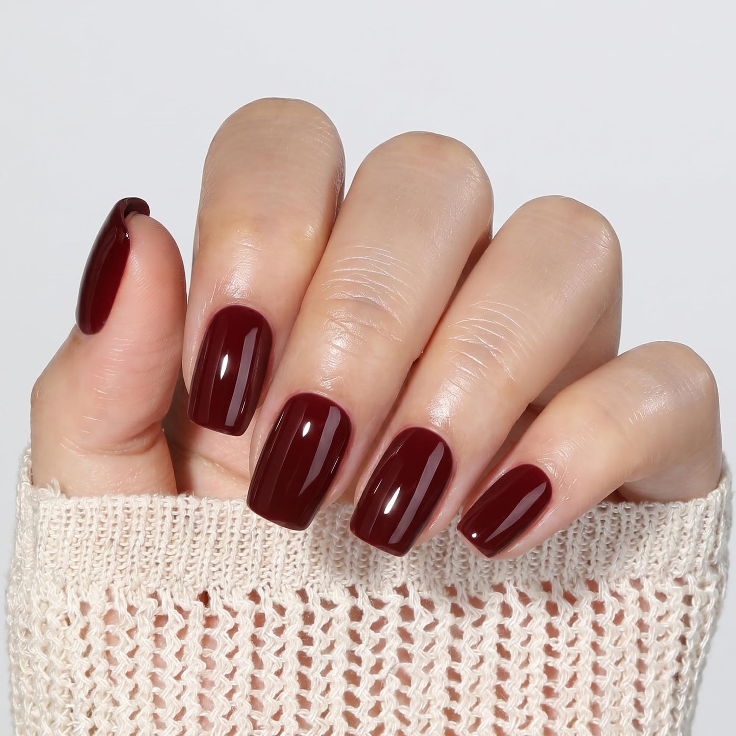 UNA GELLA Press On Nails Square - 32Pcs 16 Sizes Deep Burgundy Cherry Fake Nails with Glue and Adhesive Tabs, Reusable Glue On Nails Press Ons Kit for Women Manicure