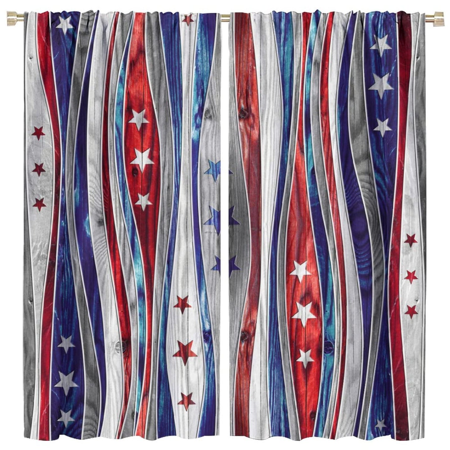 4th of July Independence Day Curtain,Blue and Red Stars USA Flag Patchwork Texture Design Window TRE 42x45in