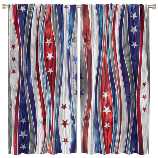 4th of July Independence Day Curtain,Blue and Red Stars USA Flag Patchwork Texture Design Window TRE 42x45in