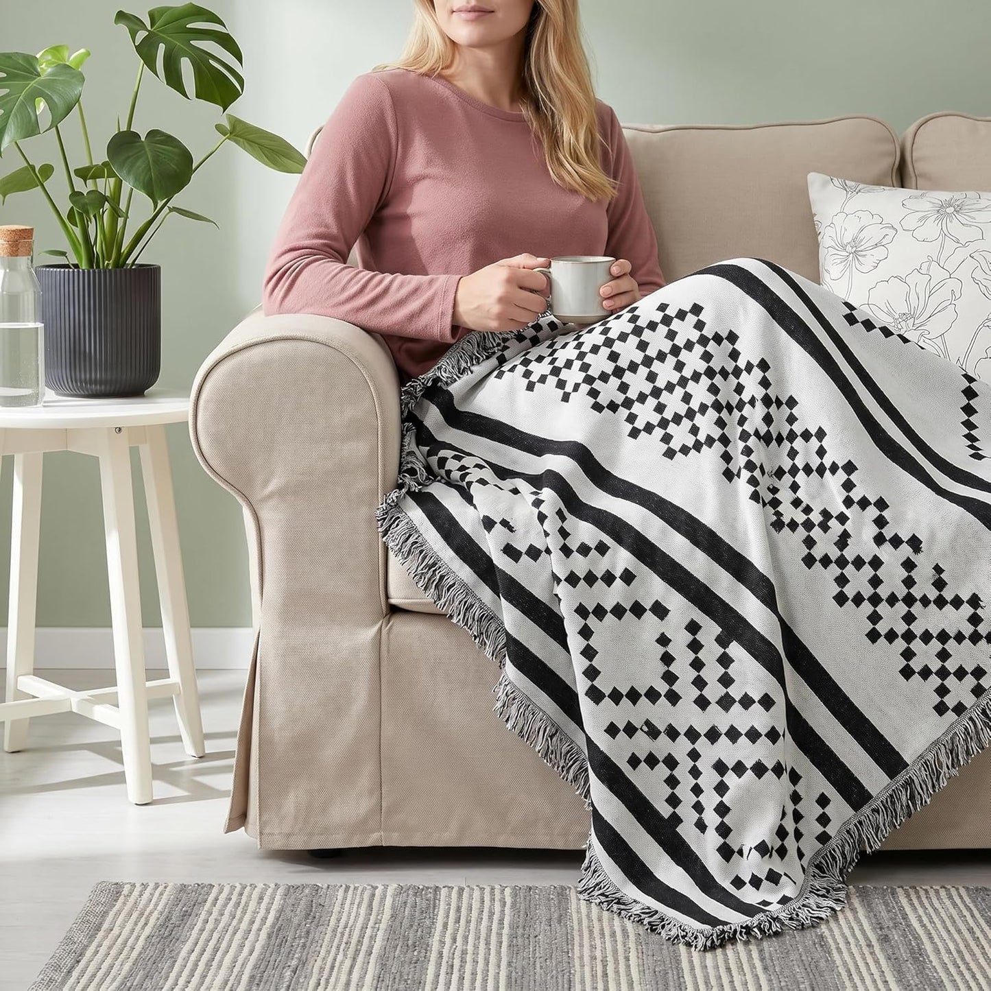 amorus Bohemian Throw Blankets,Throw Blanket Chenille Jacquard Tassels Soft Throws Cover for Couch, Bed,Outdoor Camping Picnic Car Travel Warm & Cozy for Seasons, Pattern II(63"*71")