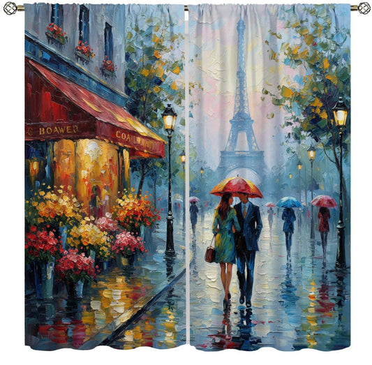 PHTAYOT Paris Eiffel Tower Curtains Oil Painting Watercolor European France City Modern Pattern Window Decor Drapes for Bedroom Living Room,2 Panels Set,42x45 Inch