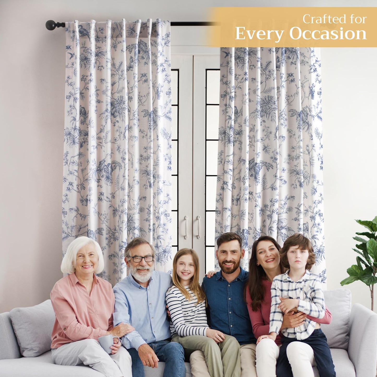 Maison d' Hermine Curtains for Living Room 100% Cotton 96 inch Length One Panel Light Filtering Toile Curtains for Bedroom Windows with Rod and Loop Pockets Drapes (Jouy Paradise Blue, 50" W x 96" L)