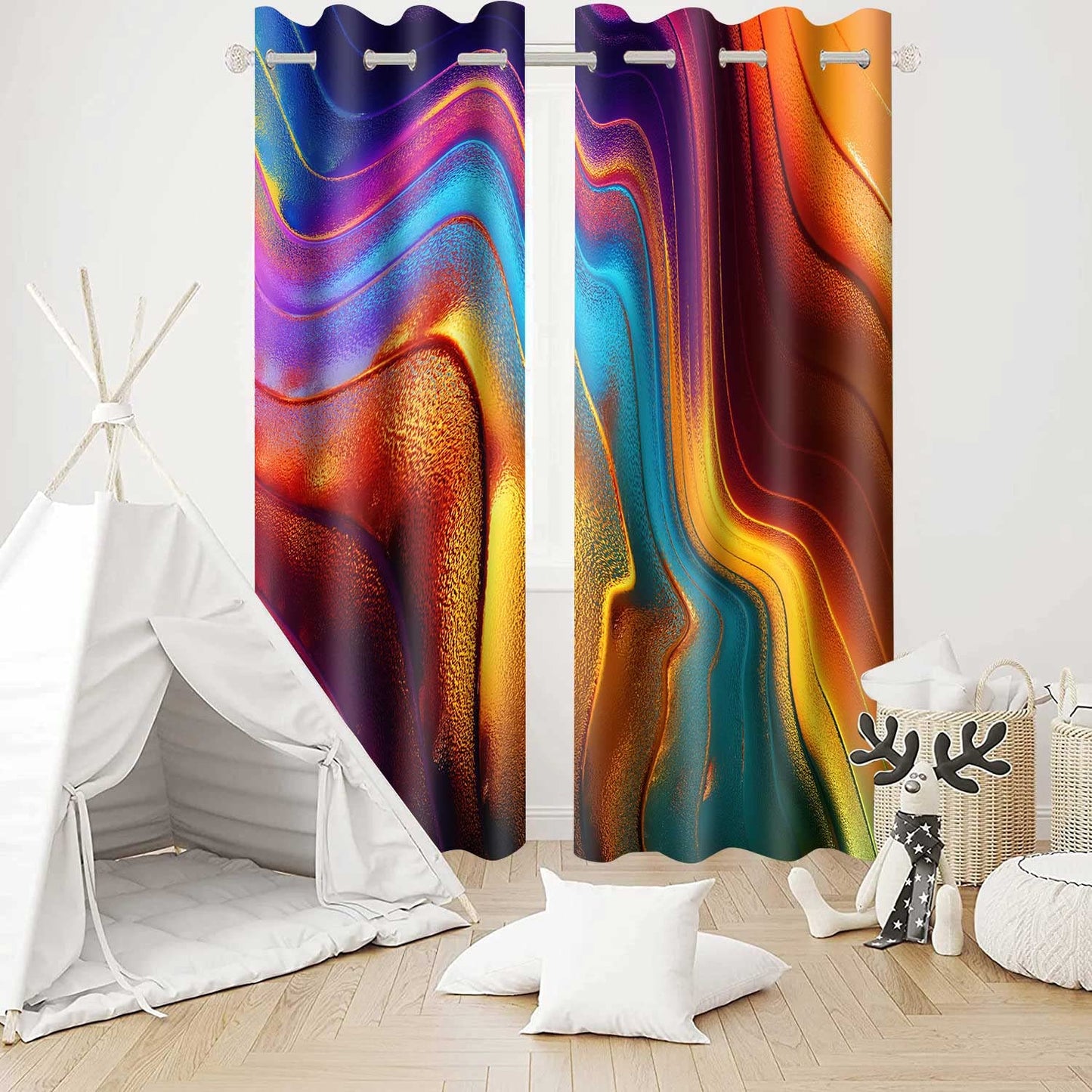 MIZSYE Colourful Fluid Curtains Modern Art Theme Abstract Blackout Drapes Nordic Design Stained Rainbow Glass Fluid Window Drapes for Bedroom Living Room Guest Room 2Panel 42x84inch CLOKMS0181