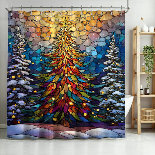 TANGXUNFA Colorful Christmas Tree-1 Shower Curtain for Bathroom, Water-Resistant Long Shower Curtain Set 72x72 Inch with Metal Grommets and 12 Metal Hooks