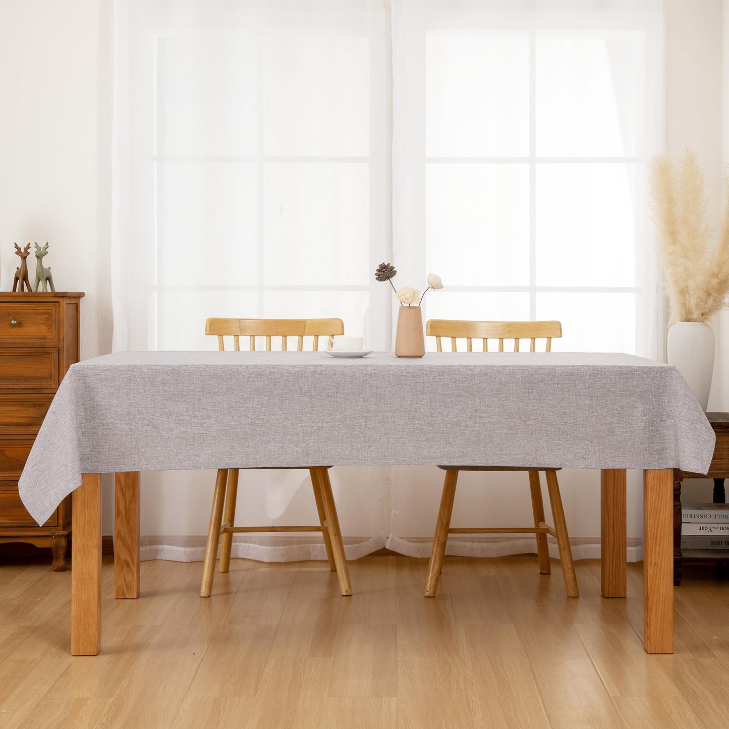 Hiasan Faux Linen Rectangle Tablecloth - Wrinkle and Stain Resistant Washable Table Cloth for Kitchen Dining Room Holiday Table Cover for Party Dinner, Stone, 52 x 70 Inch