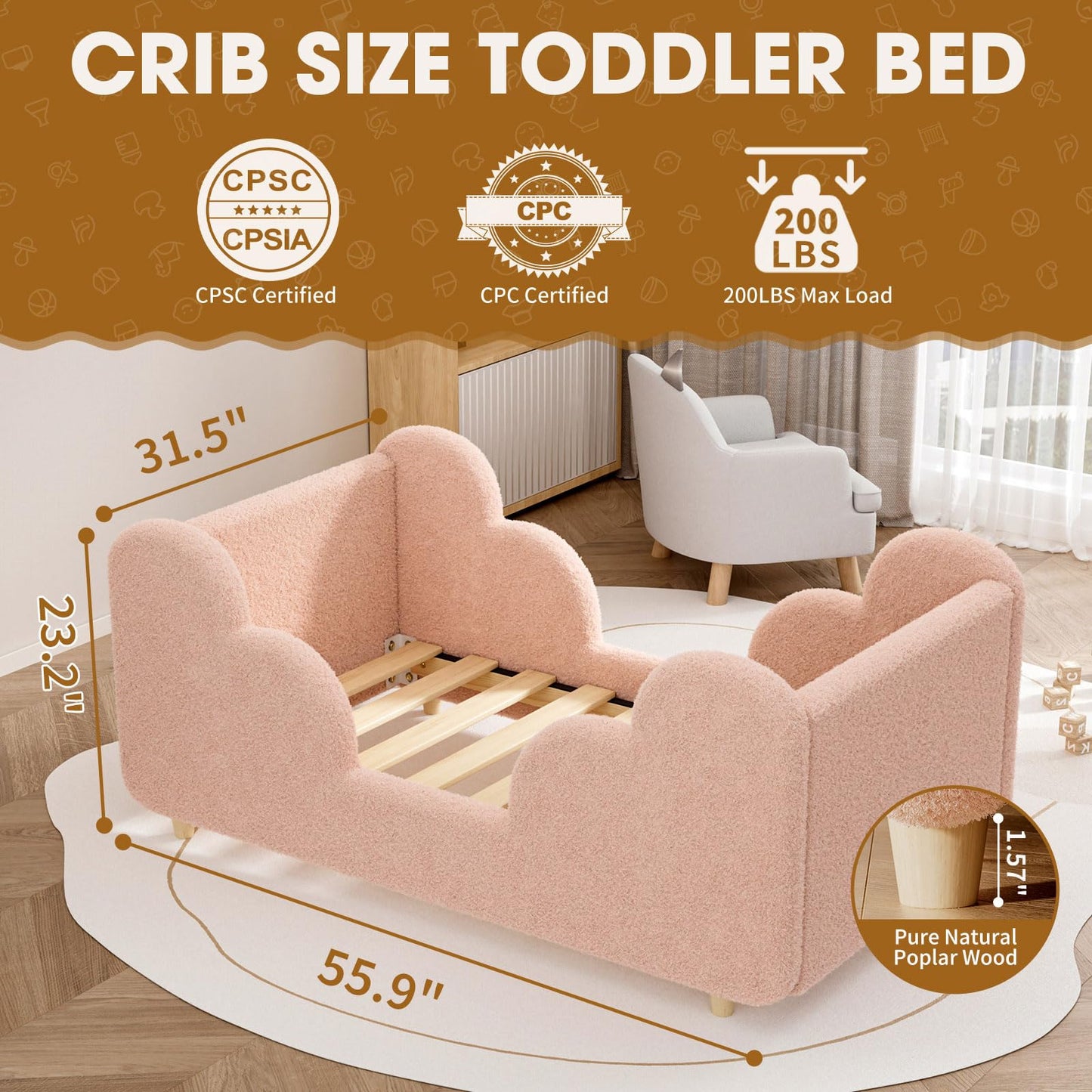 NAIZEA Toddler Bed - Toddler Floor Bed, Kid Bed Frame, Standard Crib Size Kids Beds Up to 3 Years Girls and Boys, Montessori Floor Beds(No Mattress)