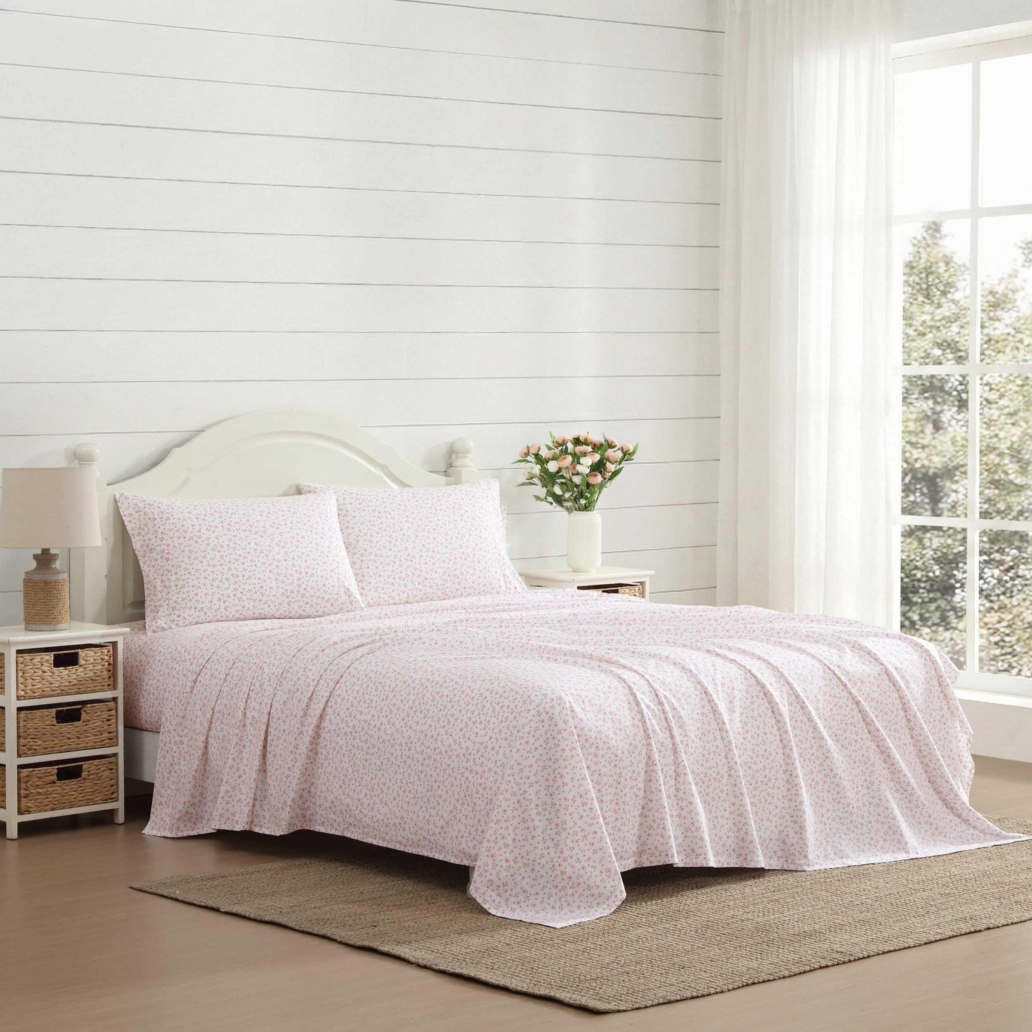Laura Ashley - Twin Sheet Set, Crisp & Cool Cotton Percale Bedding for Year Round Comfort, Deep Pocket, Bed Sheets with Matching Pillowcase (Little Ditsy Pink)