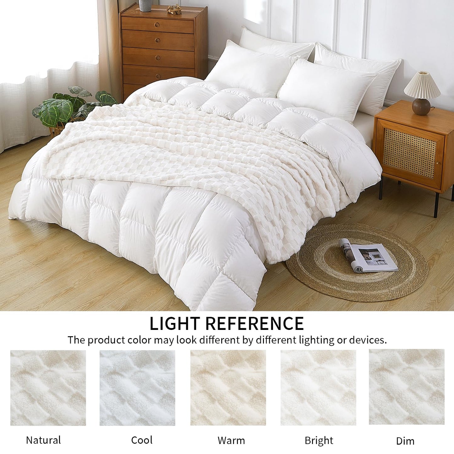 Luxury 3D Square Grid Faux Fur Throw Blanket – Reversible Soft Teddy Velvet & Flannel – Thick Warm Fuzzy Plush Blankets for Couch, Bed & Sofa – Machine Washable Gift for Women Throw 50x60 inches