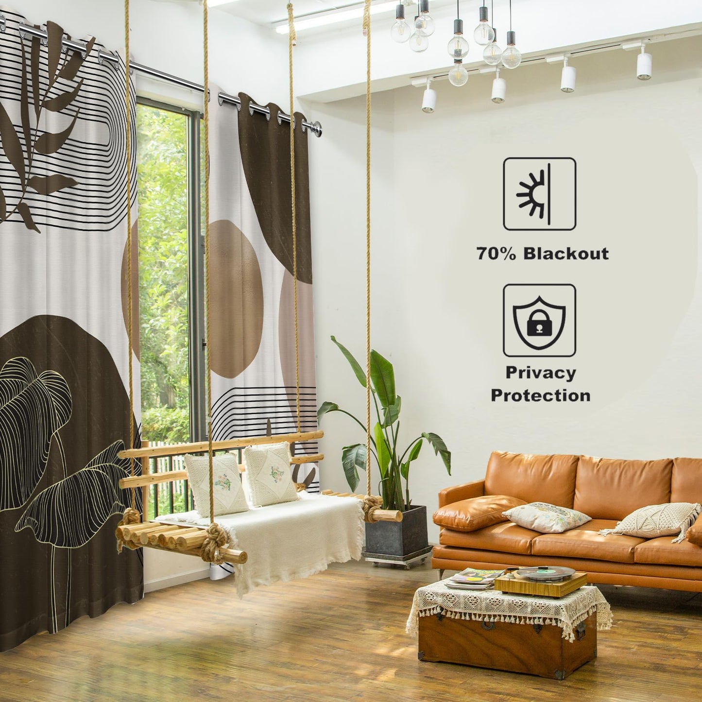 Keeuy Brown and Beige Blackout Curtains, 52x84 inch, 2 Panels