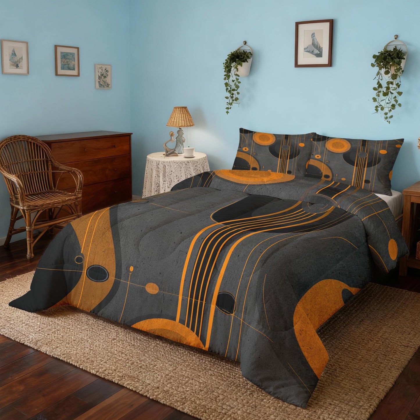 ZDABAOEC Mid Century Queen Comforter Set 3 Piece, 2 Pillow Shams, Modern Abstract Geometric Reversible Down Alternative All Season Bedding, Soft Microfiber, Mid Century Bedroom Decor