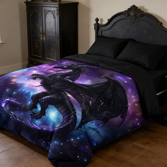 CCoutueChen Fantasy Dragon Bedding Set Purple Blue Nebula Comforter Set Queen Size Mysterious Outer Space Bedding Set for Kids Boys Girls Teens Room Decor Safari Wildlife Animals Quilt Set