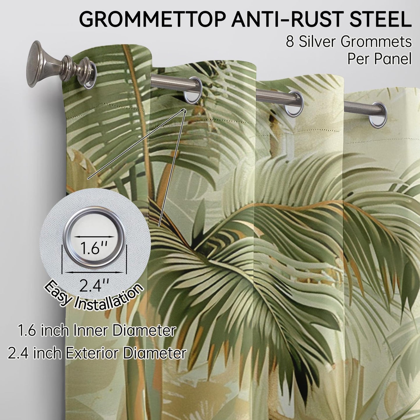 Mistwalk Modern Palm Tree Curtains Blackout, 63 Inch Curtains for Bedroom & Living Room, Room Darkening Thermal Insulated Grommet Drapes, Tropical Plants Patterned Window Treatments