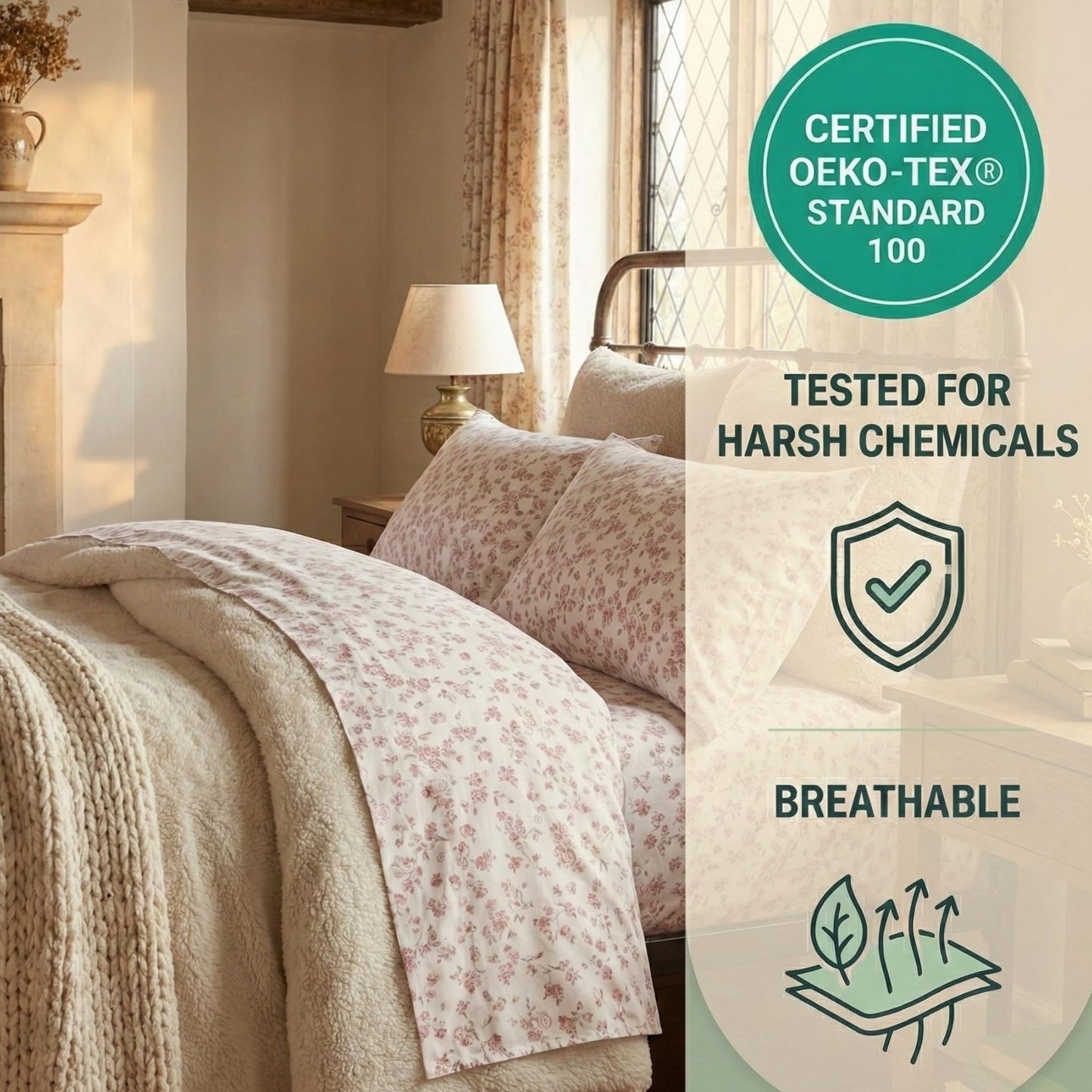 DaDa Bedding Romantic Coquette Sheet Set - 100% Cotton Floral Fitted & Flat Sheets with Pillowcases - Deep Pocket Design - Soft, Breathable, Wrinkle-Resistant (Queen (U.S. Standard))