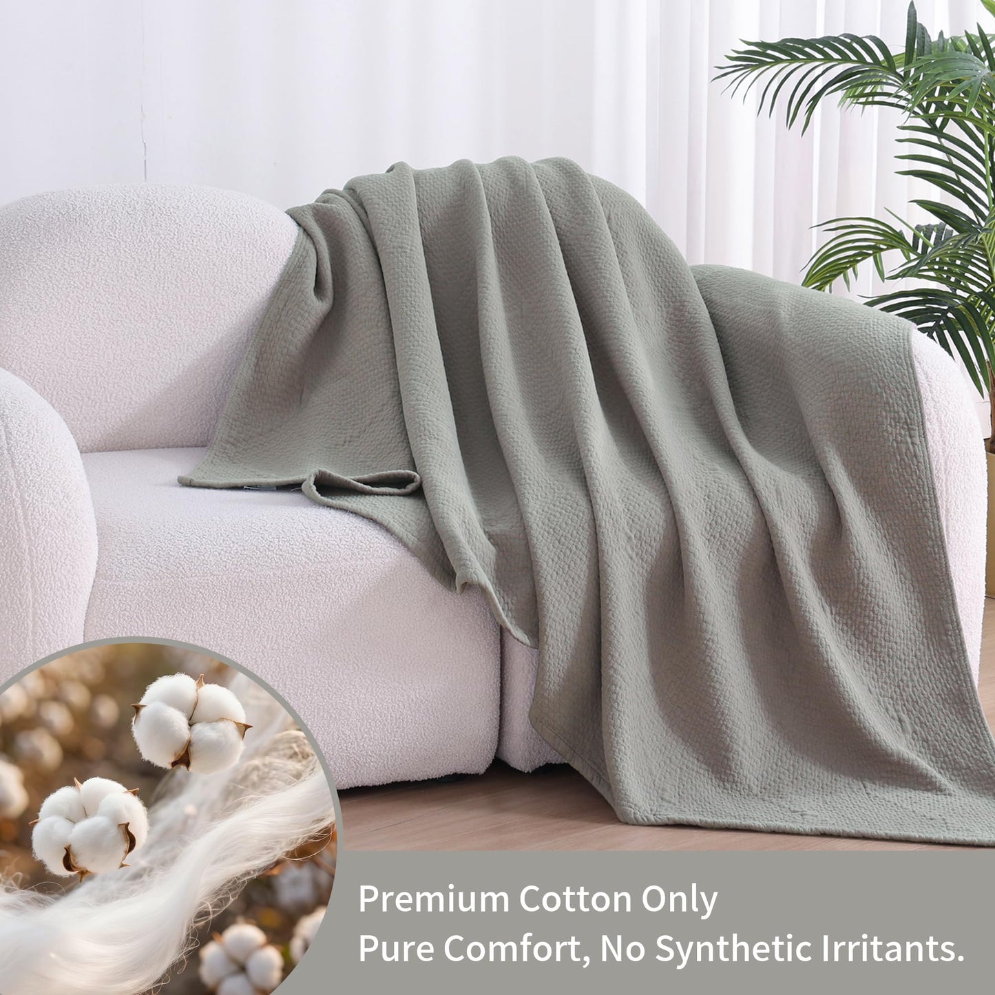 Premium 100% Cotton Blanket – All-Season Soft Breathable Bed Blanket for Throw Size – Lightweight Stylish Textured Throw for Bed– Giftable Cozy Bedding